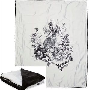 VICTORIA'S SECRET Black Faux Fur Blanket Silk Easter Bunny Rabbit 60x50 Throw